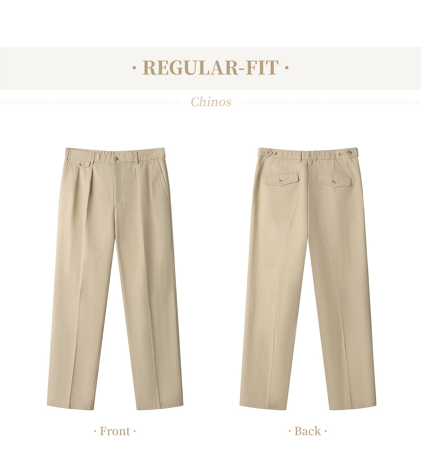Old Money Outfits Elegant Men's Chino Trousers, Pure Cotton, Style, Relaxed Straight-Leg, Adjustable Waist, Pocket Decoration, Men's Chino Pants, All Season Wear, Twill Fabric - Comfort and Durability, Gift for Him, Suitable for Office