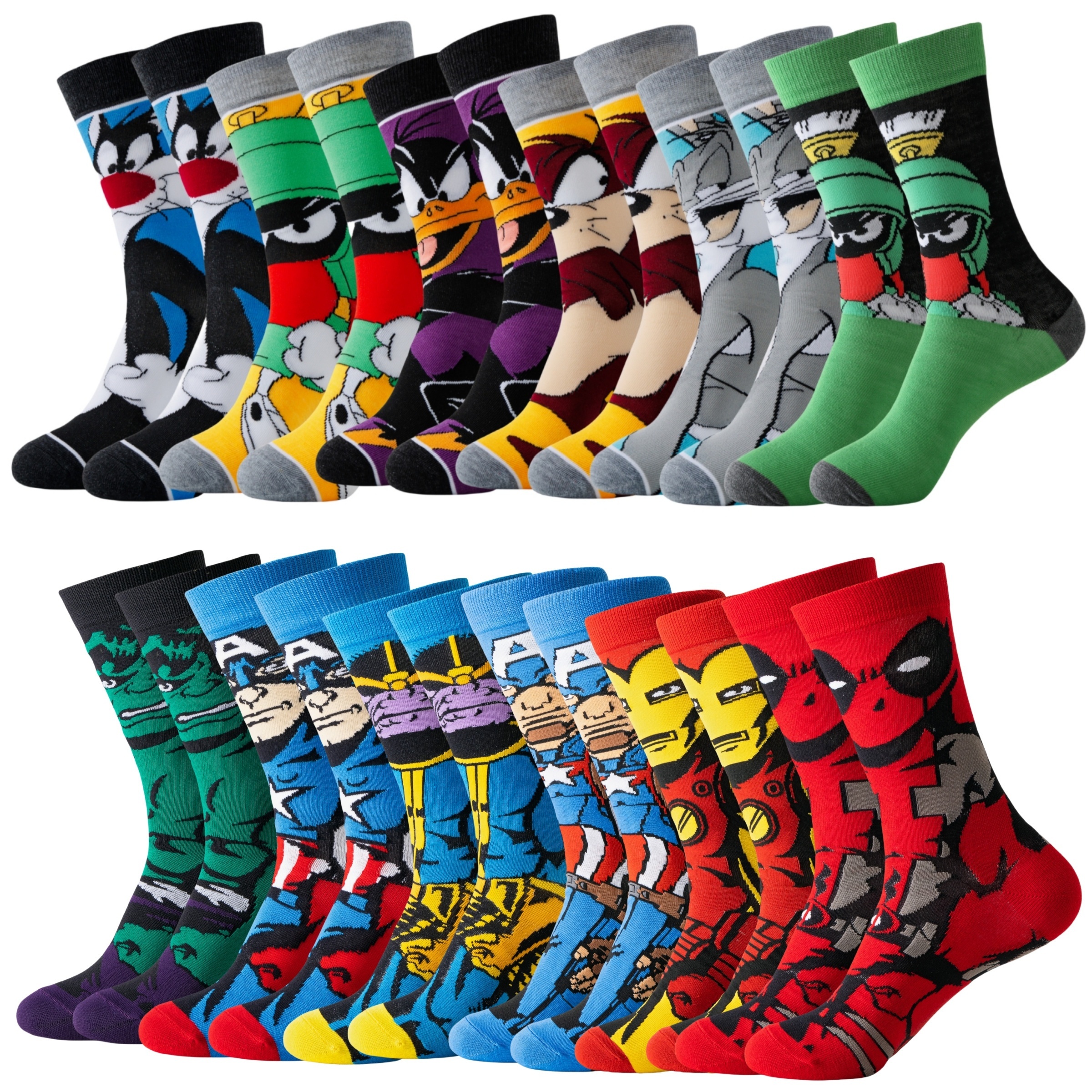 

Men' Cartoon Superhero Pattern Crew Socks Pack, Novelty Breathable Comfortable Knit Fabric Socks With Assorted Designs Gift - Polyester (2/9/17/24 Pairs)