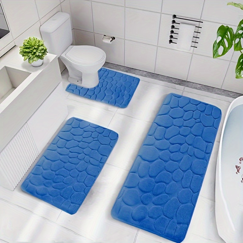 

3pcs/set Luxurious Embossed Pebble Memory Foam Bath Mats - Ultra-absorbent & Washable - Slip-resistant Plush Rug Set For Bathroom, Kitchen, Bedroom, Laundry Room - Soft, Comfortable &