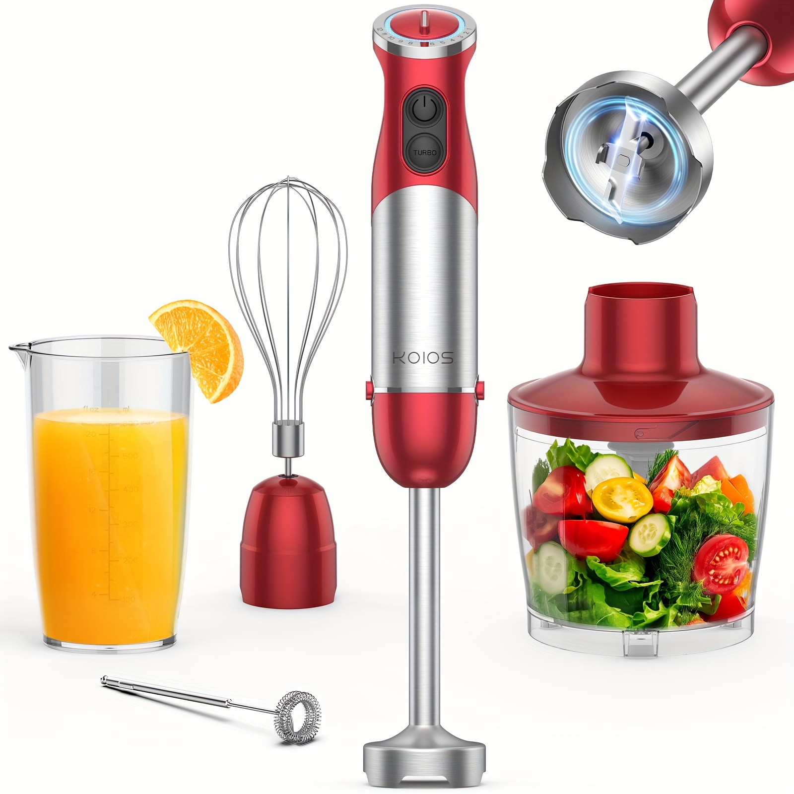 

Koios Hand Blender 1000w For Home Kitchen Use, 12 Speed Handheld Blender, Copper Motor Stainless Steel Blender, 600ml Mixing Beaker, 500ml Food Processor, Whisk, Milk Frother