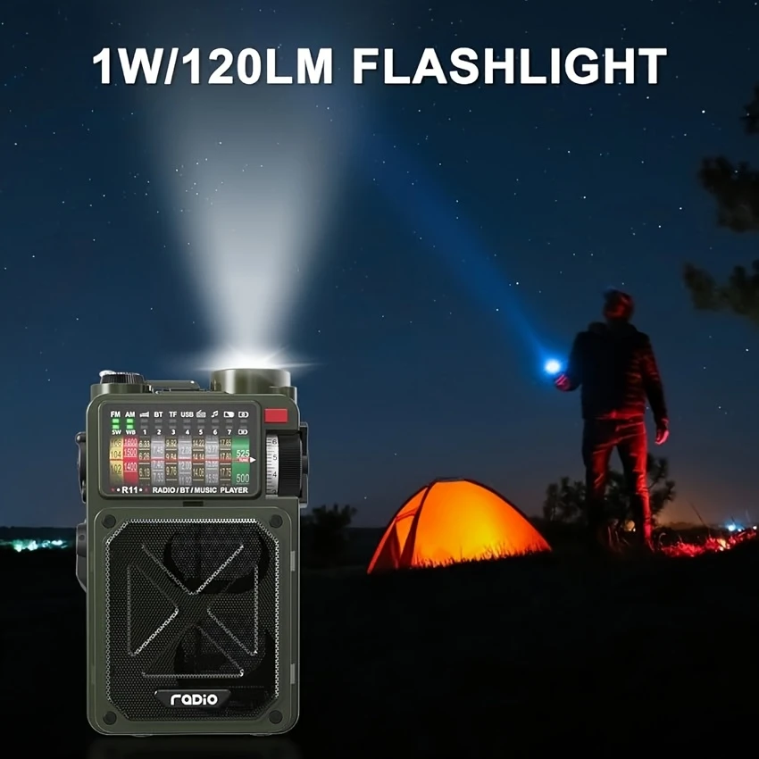 outdoor emergency multifunctional portable radio full band with wireless card slot wireless flashlight sos alarm home outdoor prevention radio solar powered details 4