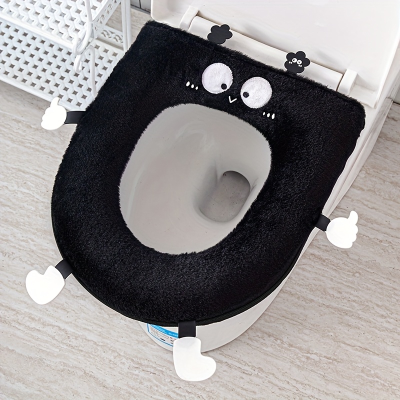 Image of 1pc Winter Thick And Cute Toilet Seat Cushion, Household Velvet Warm Toilet Seat Cushion, Toilet Seat Cover, Toilet Gasket