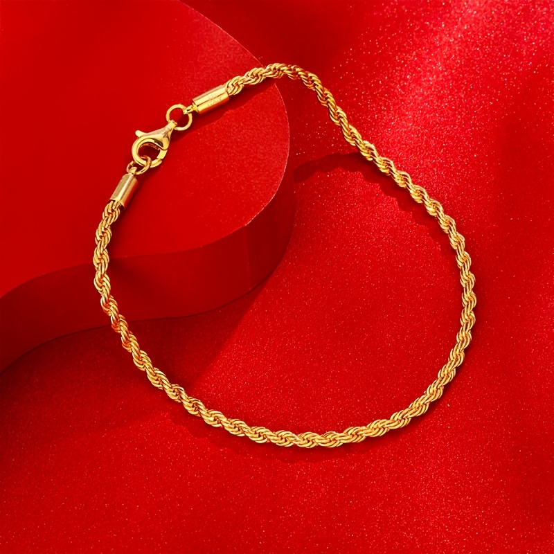 Image of 925 Silver, Women's 3mm Golden Twist Rope Bracelet, Simple And Stylish, Does Not Contain Irritating Elements, Skin-friendly, Christmas, Valentine's Day, Mother's Day, With Exquisite Gift Box
