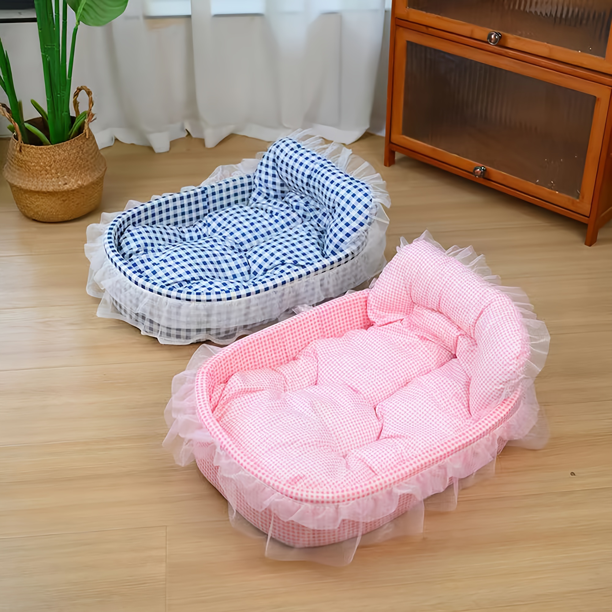 

3pcs Luxury Pet Bed Set For - Washable, Soft Sofa Beds With Trim - Cozy Teddy Kennel Included