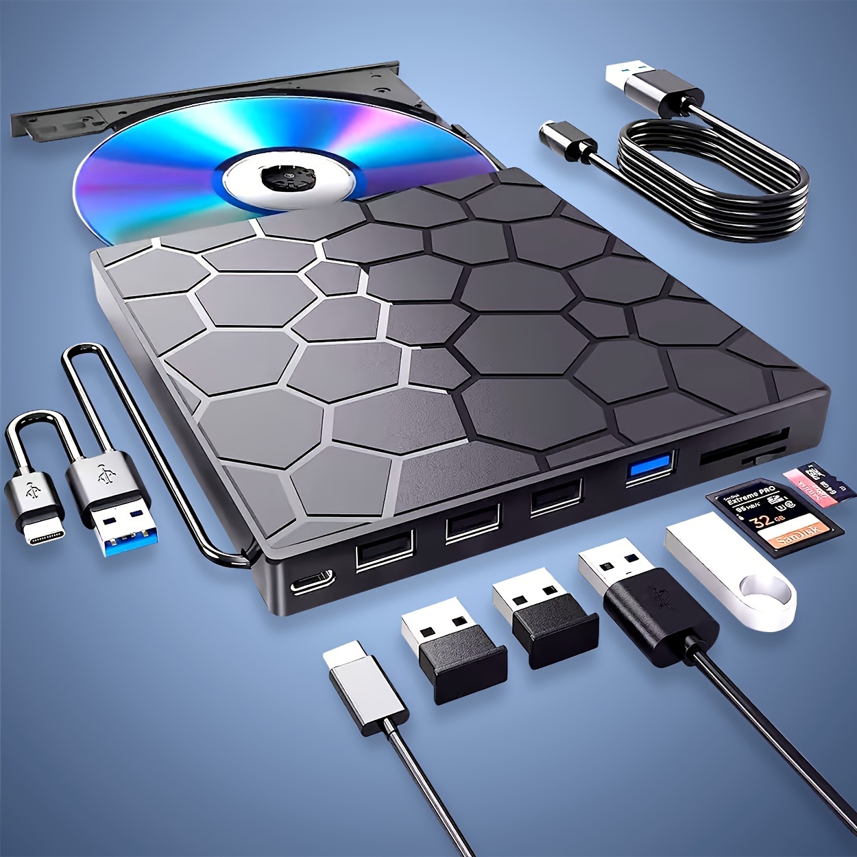 محرك أقراص DVD خارجي، USB 3.0 محمول، متوافق مع Type C، مشغل - Temu ...