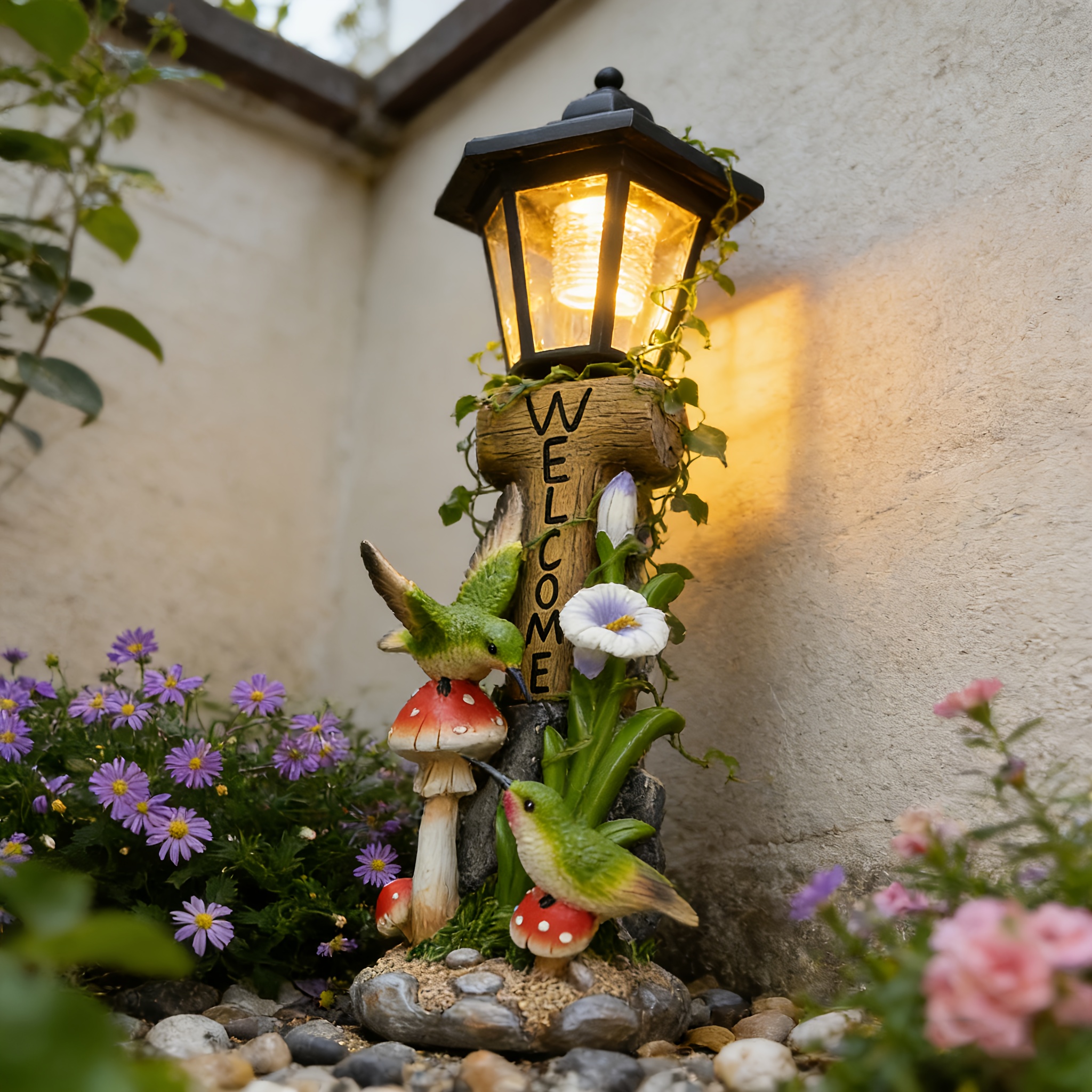TEMU Solar-powered Couple Hummingbird Garden Ornament, Outdoor Light, Statue, Villa Balcony Courtyard Decorative Light, Night Light.
