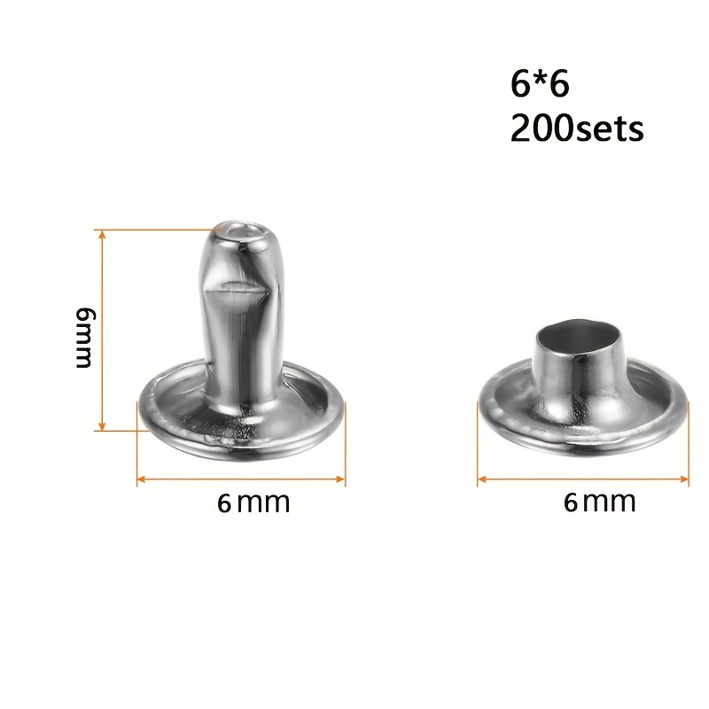 E-shop Silberfarbene röhrenförmige Doppelkappen-Nieten - 200 Stück Metallknöpfe Runde Schnellnieten für Handtaschen Schuhe Gürtel Lederhandwerk 6*6mm,