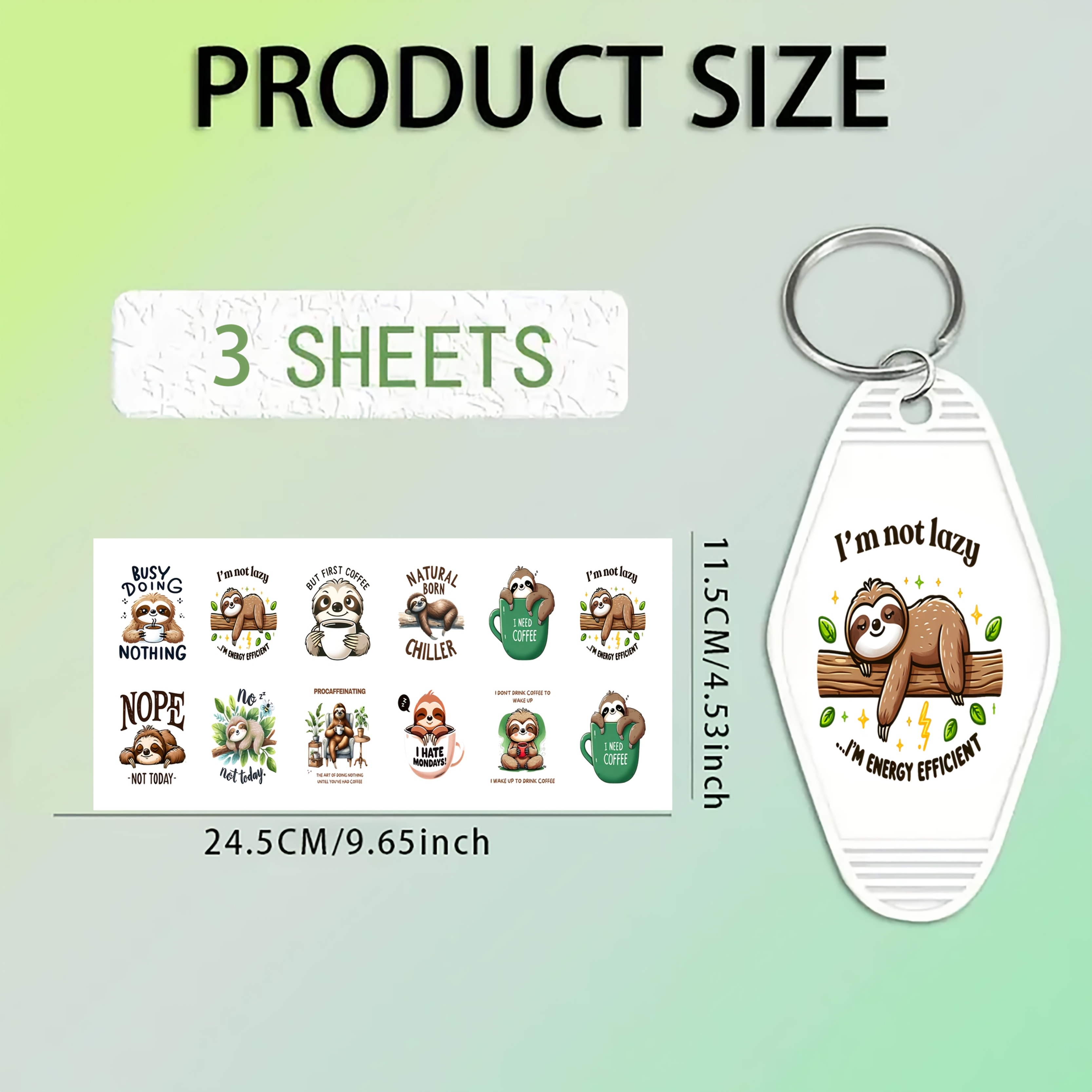 36pcs Sloth Uv Dtf Stickers Compatible For Acrylic Hotel Keychains - Iron- Transfer Patches With Cute Sloth, Dtf Wrap Sheets For Motel Keychain Tags