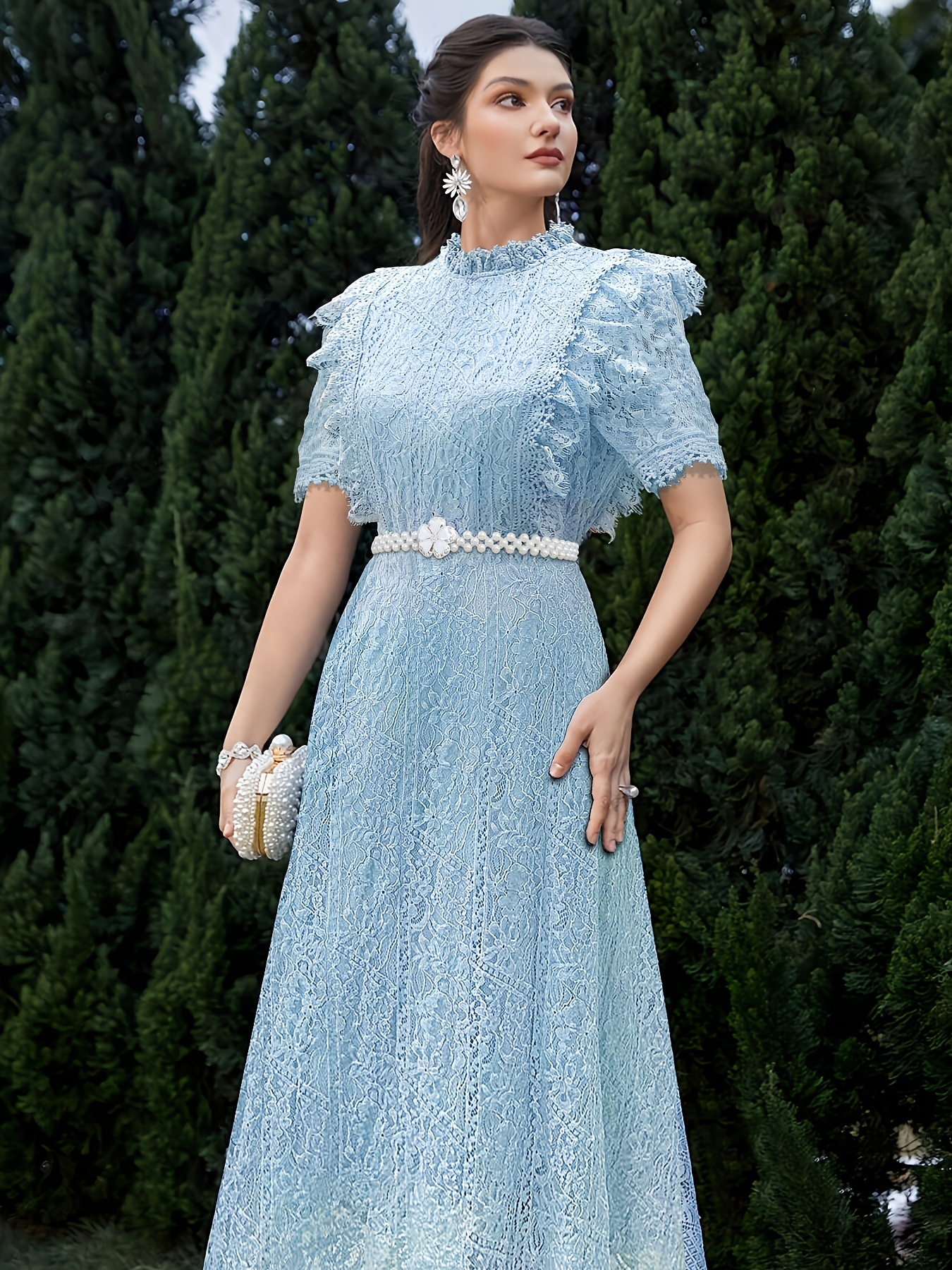 knee length dresses for ladies Contrast Lace Bustier Midi Dress main image 0