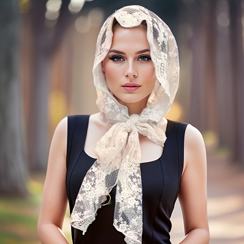 

Elegant Lace Floral Sun Hat & Scarf Set - Chic Women's Headscarf For White Hair Coverage, Versatile Fashion Accessory For Travel & Holidays