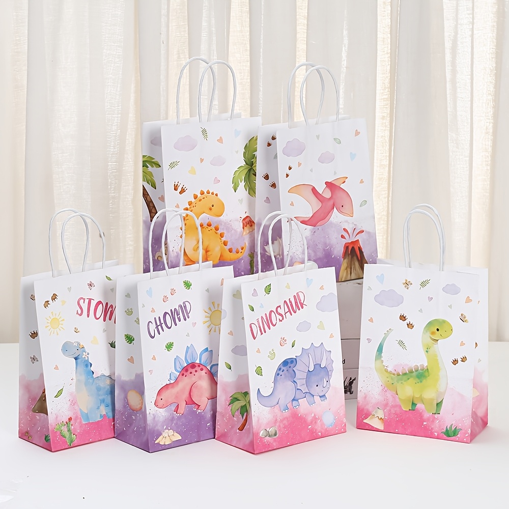 6pcs Dinosaur Theme Pattern Gift Bags with Handles