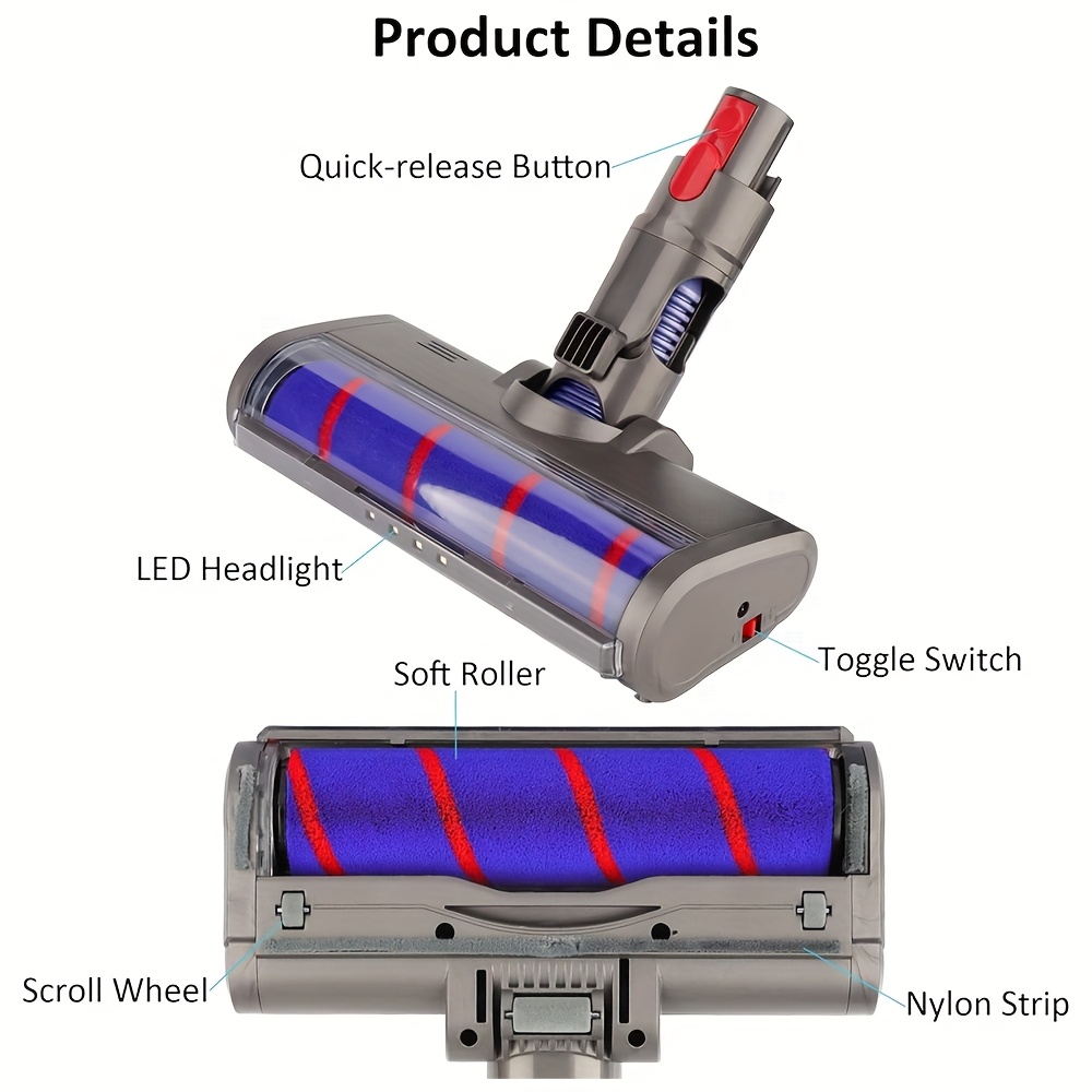 Dyson Kablosuz Vakum için 1 adet Yumuşak Rulo Fırça Ek Parçaları - V7, V8, V10, V11, V15 Modelleri ile Uyumlu | Sert Zemin Temizliği için Yeşil Işık Göstergesi | Pet Tüyleri için Emme Olmayan, Pet Bakımı Aracı | Yumuşak Rulo Fırça | Dayanıklı Plastik Yapı, Pet Bakımı Aksesuarları