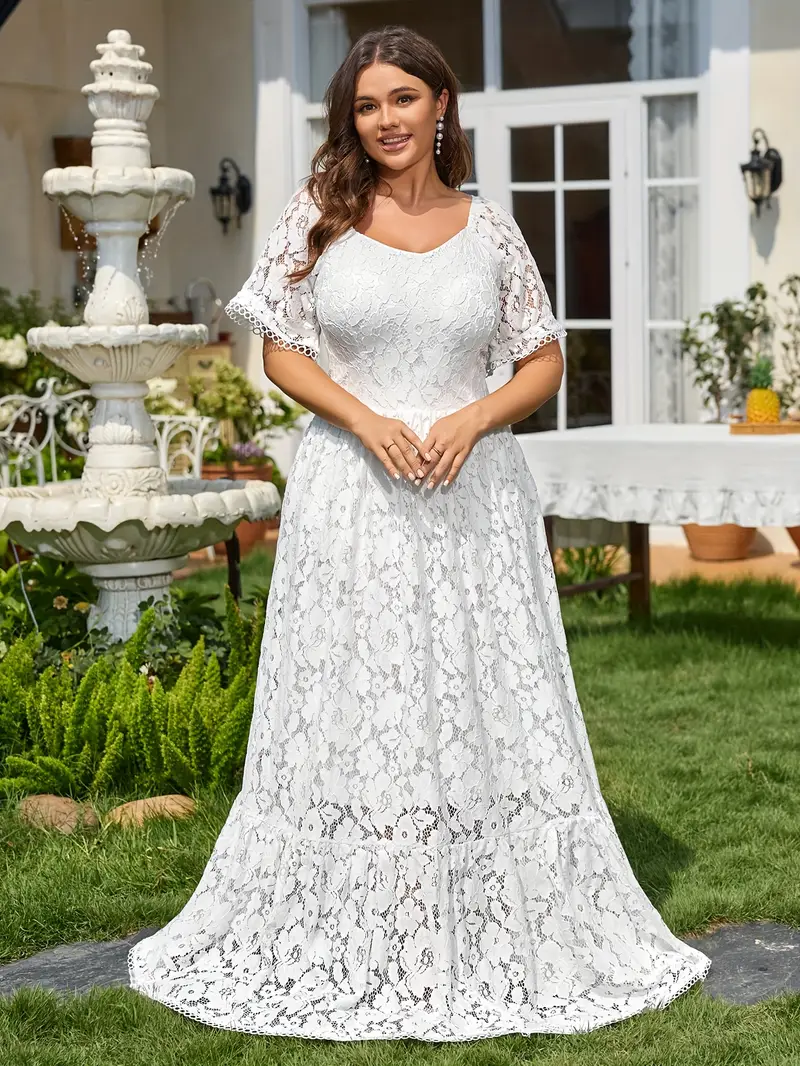 Plus Size, Plus Size Court Square Neck White Short Sleeve Floor-Length Dress - Essential Fairy Gown for Garden Weddings, Vacation Must-Have, Stunning Holiday Robe * Party Outfits with Cut-Out Floral ... Plus Size, Plus Size Court Square Neck White Short Sleeve Floor-Length Dress - Essential Fairy Gown for Garden Weddings, Vacation Must-Have, Stunning Holiday Robe * Party Outfits with Cut-Out Floral ...