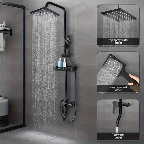 complete thermostatic shower system with pressure boosting showerhead wall mounted full body bath suite suitable for use temperature metal for shower use shower use only