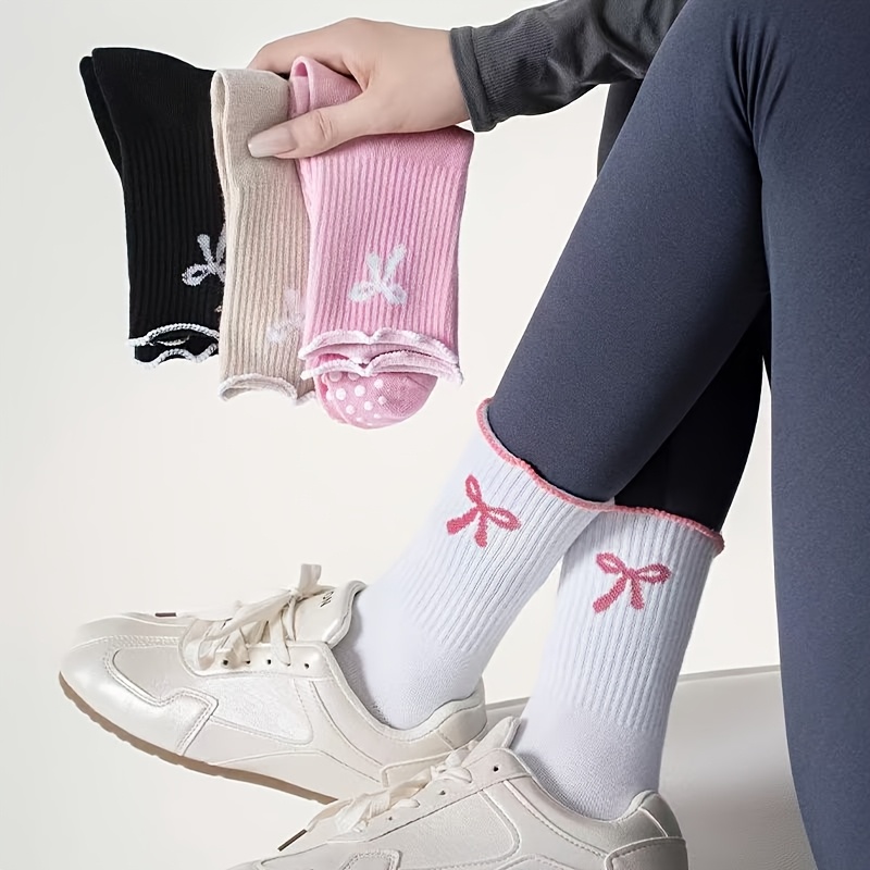 TEMU 4 Pairs Of Women's Yoga Socks, Women's Adult-specific Pilates Fitness Running Sports Bow Mid-tube Women's Socks