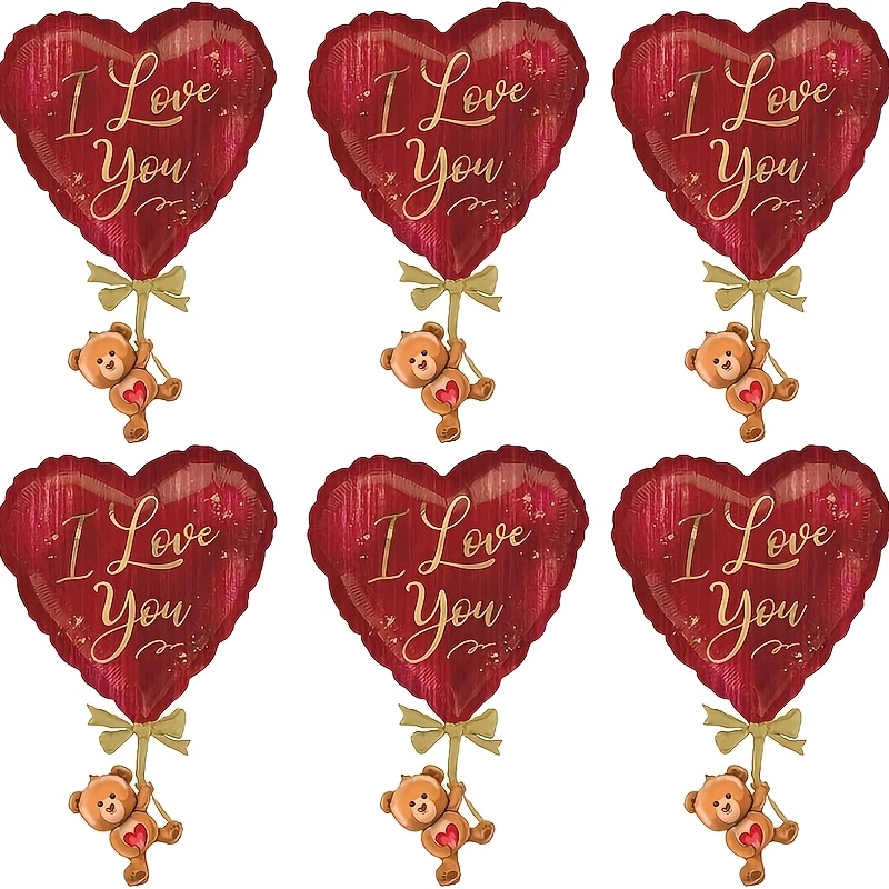 

6 Valentine's Day Party Balloons Cute Bear Shaped Balloons Red Heart Foil Balloons Happy Valentine's Day Balloons Valentine's Day Anniversary Wedding Proposal Party Decoration Supplies, Thanksgiving