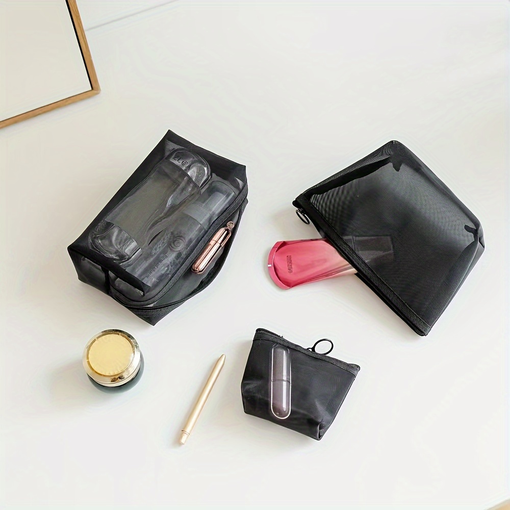 3pcs, Mesh Cosmetic Bag, Mesh Storage Bag, Pencil Pouch