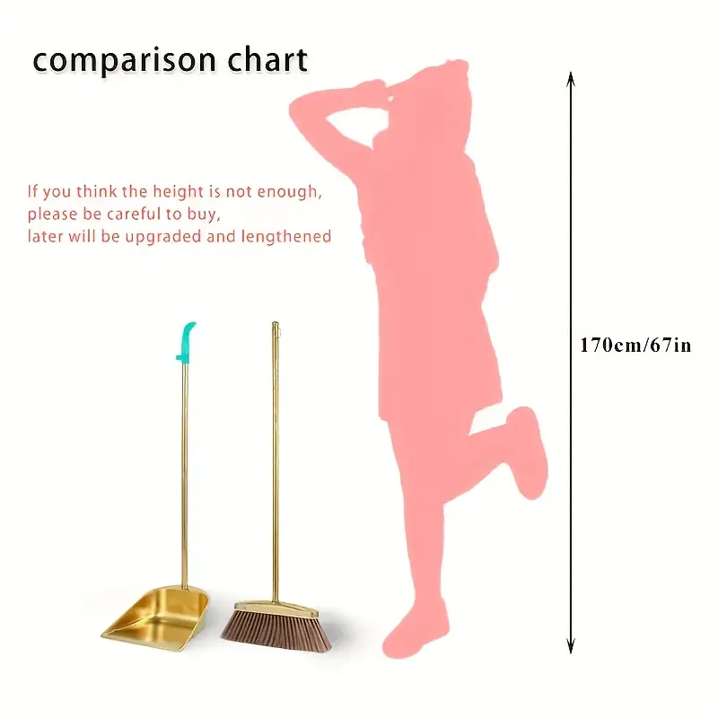 golden stainless steel broom and dustpan set heavy duty cleaning tools with head for home office restaurant garage patio ideal for hardwood tile floors elegant cleaning set floor maintenance sturdy construction office maintenance Product details 1