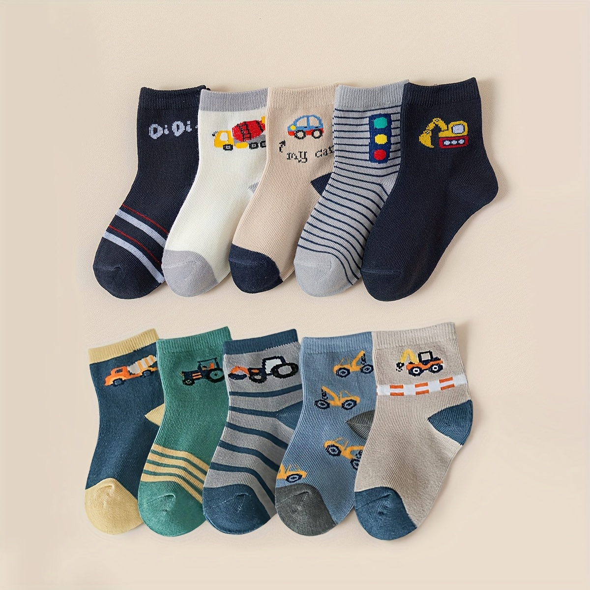 Image of 10 Pairs Of Boys' Socks Designed With Cartoon Patterns For Autumn And Winter, Featuring Breathable And Comfortable Mid-calf Style Suitable For Casual Wear And Sports, Perfect For Daily Use By Boys