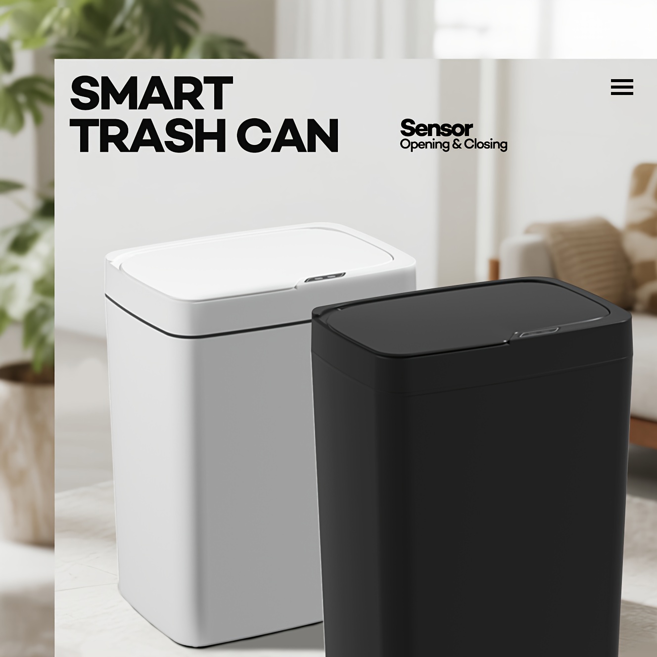 14L Automatic Sensor Trash Can with   Operation,   - Odor-Proof, sensor-Activated Waste Bin for Changing Diapers, suitable for kitchen, Bathroom and Bedroom, Office, Powered (Batteries Not Included), Touchless Smart Trash Can