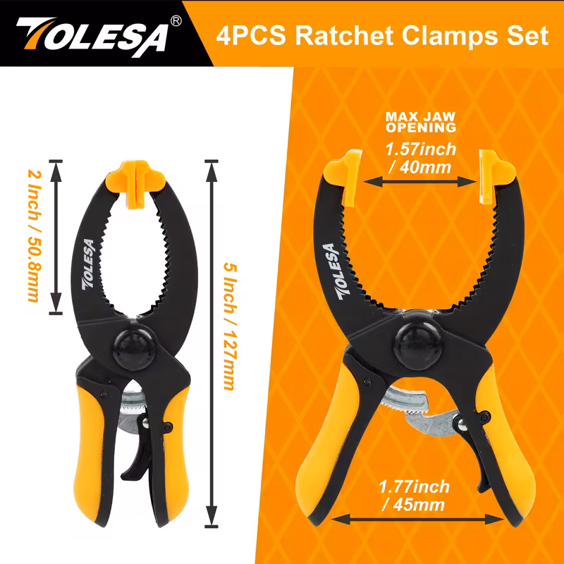 4pcs 5 inch ratcheting manual clamp set featuring a 1 55 inch jaw opening and strong clamping force trigger operated clamps for and securing details 0