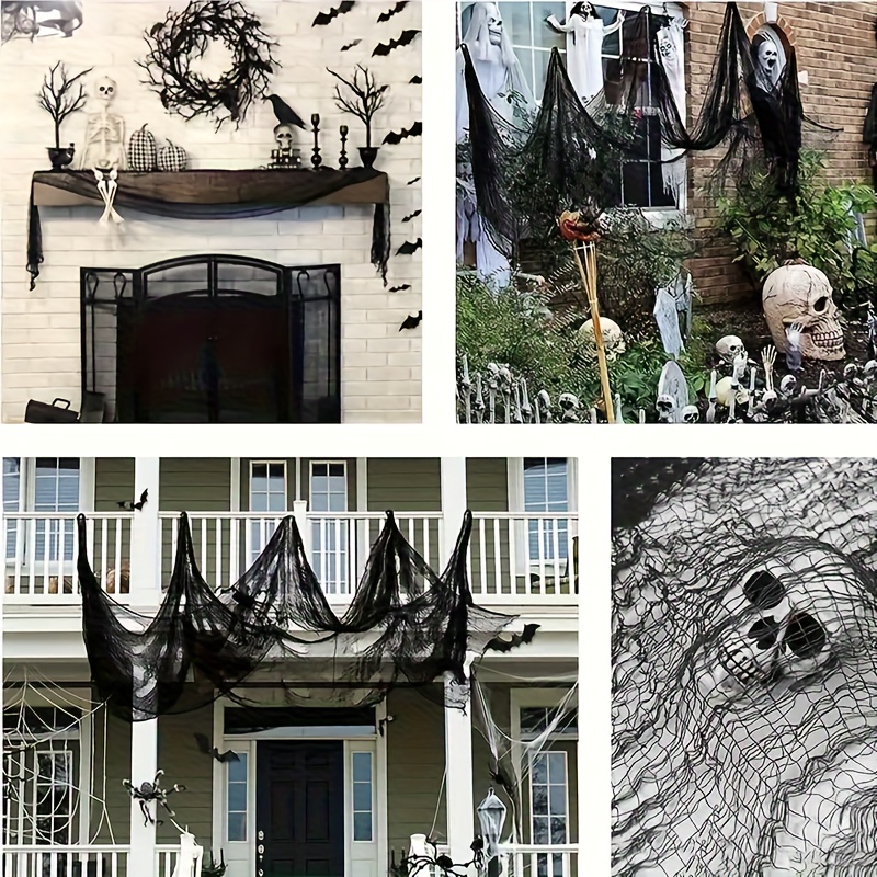 1pc/10pcs Black & White + Spider Web Mesh, Dark Gothic Style with Sheer Fabric and Irregular Netting / Wrinkled Drape Effect for a Lightweight Transparent Look - Perfect Halloween Decor to Create Mystery Atmosphere: Ideal Party Props or Porch Staircase Adornment