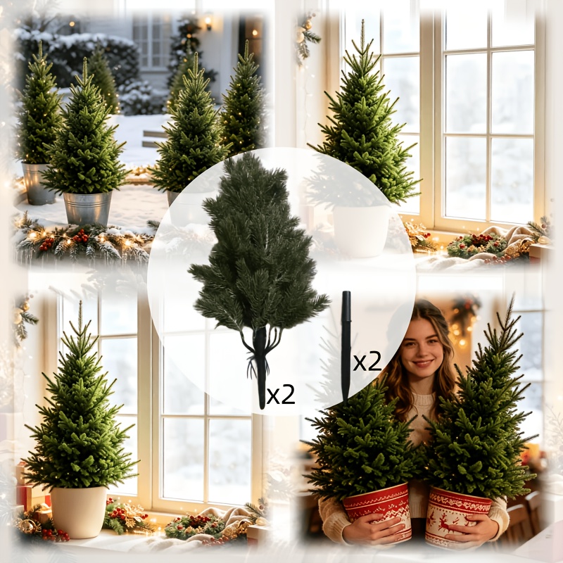 TEMU 2pcs Dense Branch Artificial Pine Needle Christmas Trees, Suitable For Living Room, Fireplace, Entrance Porch, , Enhancing Rich Western Holiday
