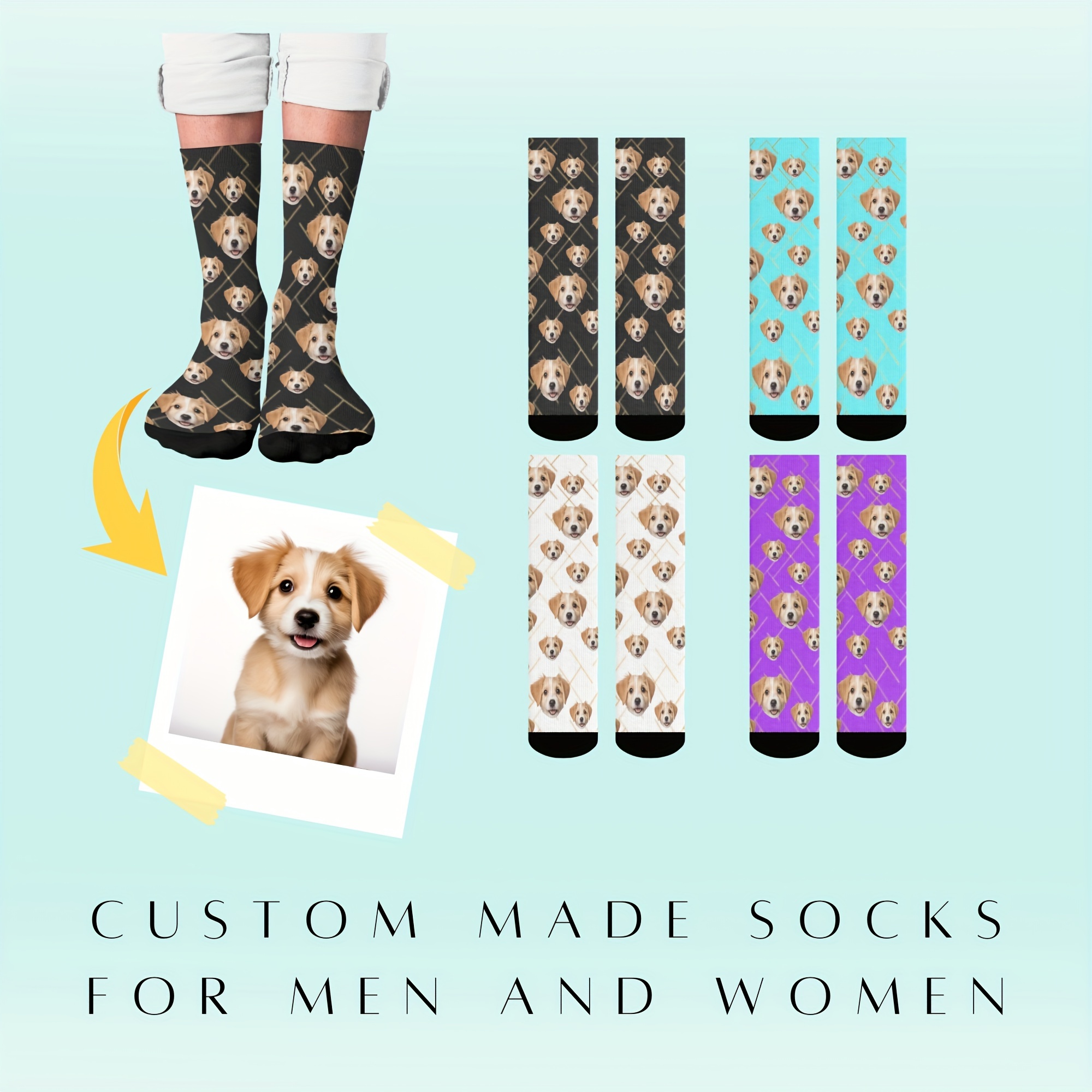 

1 Pair Of Men's Knitted Customized Pet Face Pattern Crew Socks Support Personal Photo Customization, Comfy & Breathable Elastic Anti-odor Sweat Absorption Socks, For Gifts, Parties And Daily Wearing