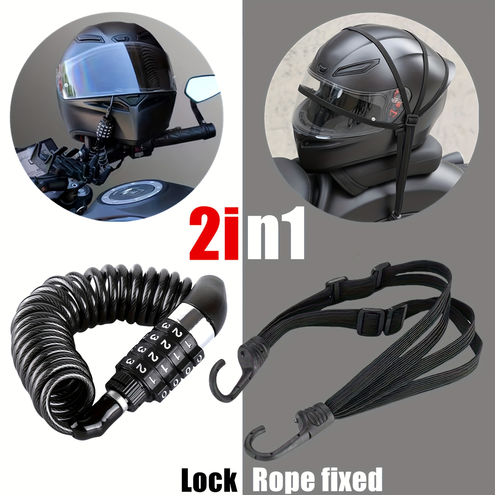2-in-1 Fixed Portable Lock And High-elastic Rubber Fixing Strap, Suitable For Motorcycle Items And Luggage, Multifunctional, Ideal For Bundling And Securing Products With Durable Protective Straps