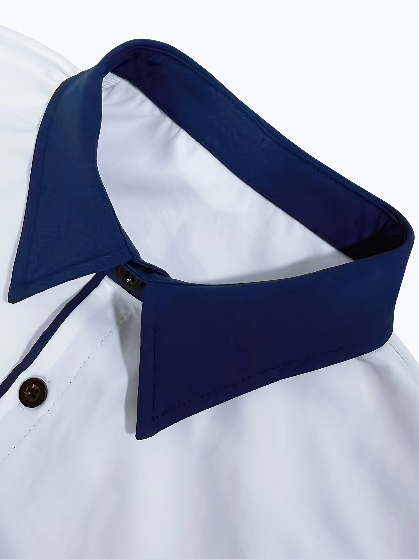 mens solid color contrast collar cuffs button business - Temu