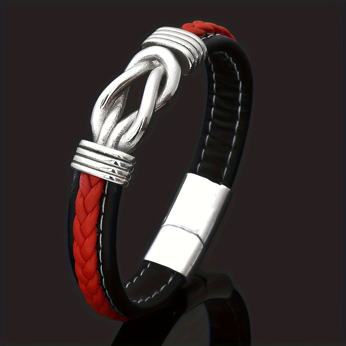 

Woven Leather Rope Wrap Special Style Classic Steel Men's Leather Bracelet Double-layer