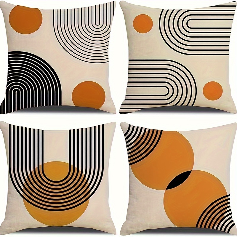 

4pcs, Taie d'Oreiller en Lin à Motif Bohémien Simple Face 45x45cm(18x18inch) Housse de Coussin Noyau d'Oreiller