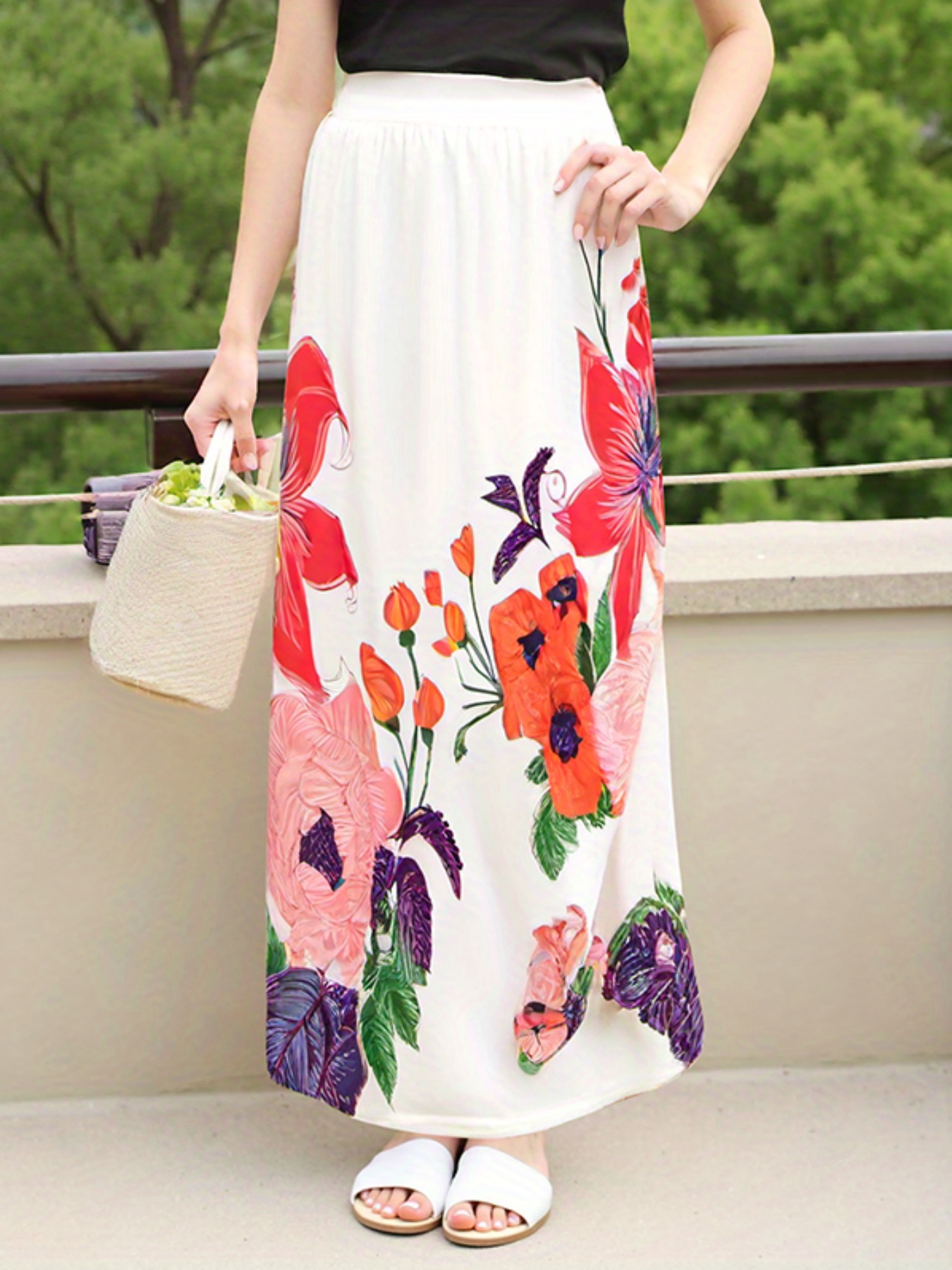 Maxi Skirt Puffy Floral Skirt Womens Long Skirts Bohemian Floral