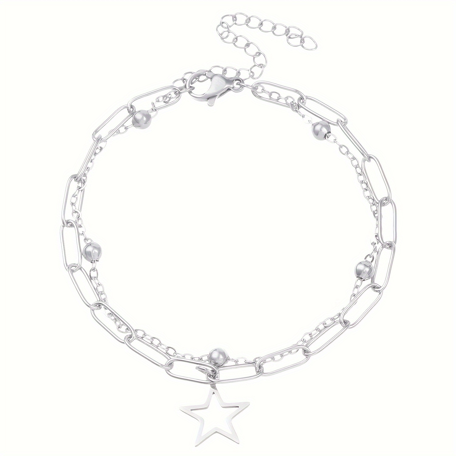 TEMU 1pc Of Personalized Trendy Stainless Steel Moon Double-layer Bracelet, Versatile For Daily Wear, Suitable For Women'/outing Wear
