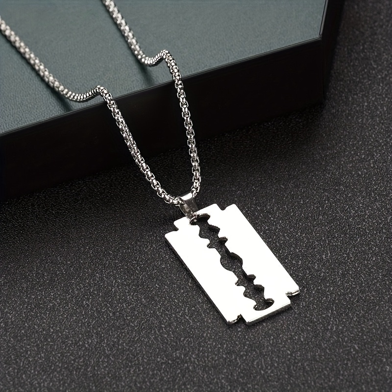 TEMU 1pc Collar con Colgante de Hoja de Afeitar de Moda, Joyería con Forma de Afeitadora, Choker Hip Hop, Regalos de Joyería para Hombres
