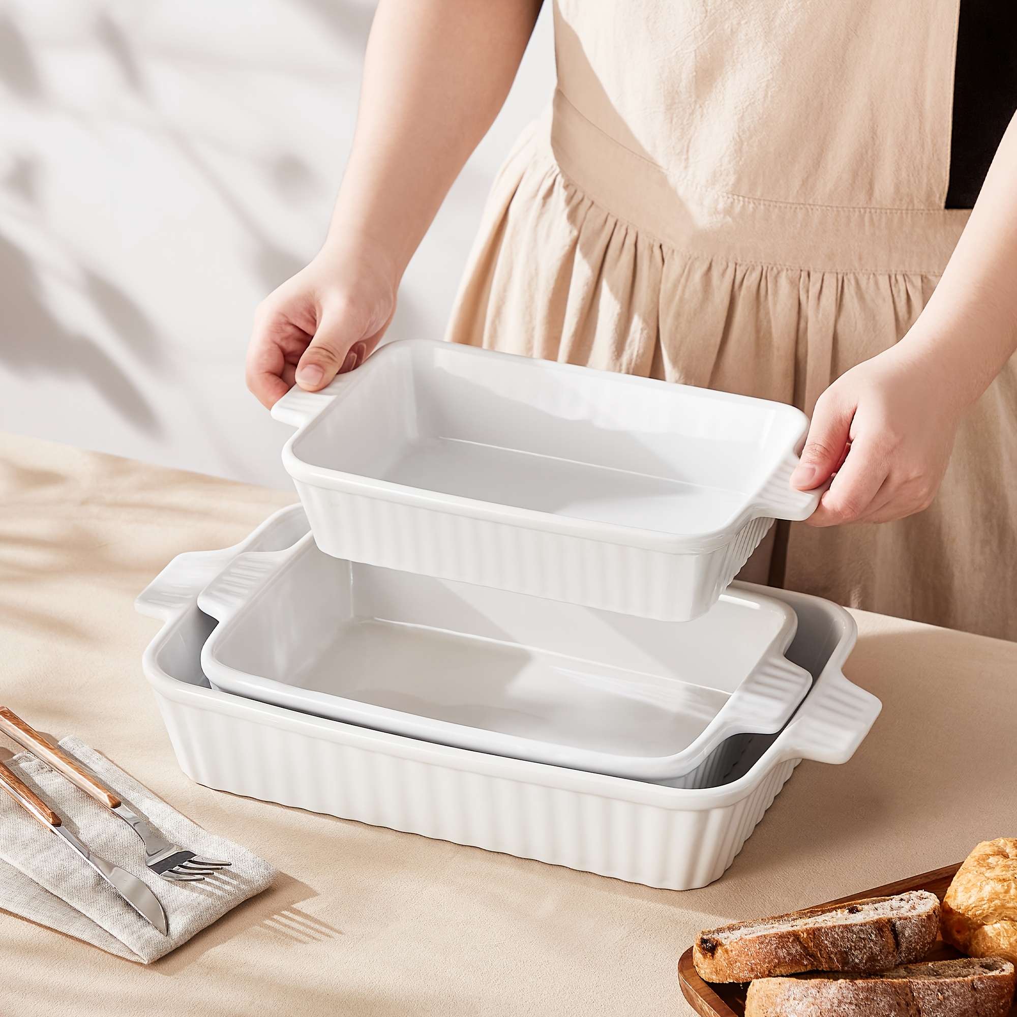 /red Baking Dish, Rectangular Baking Dish Set Of 3, Oven To Table Baking Dish With Ceramic Handles Ideal For Lasagne/pie/casserole, 11in, 12in, 14in Baking Dish Sets