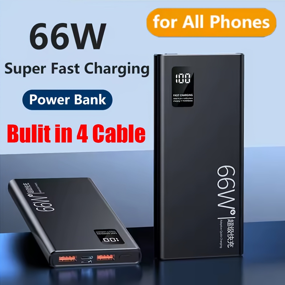TEMU Portable Charger 35000mah Power Bank Fast Charging, External Battery Pack High Capacity, Portable Charger With 4 Built-in Cables & 4 Outputs,