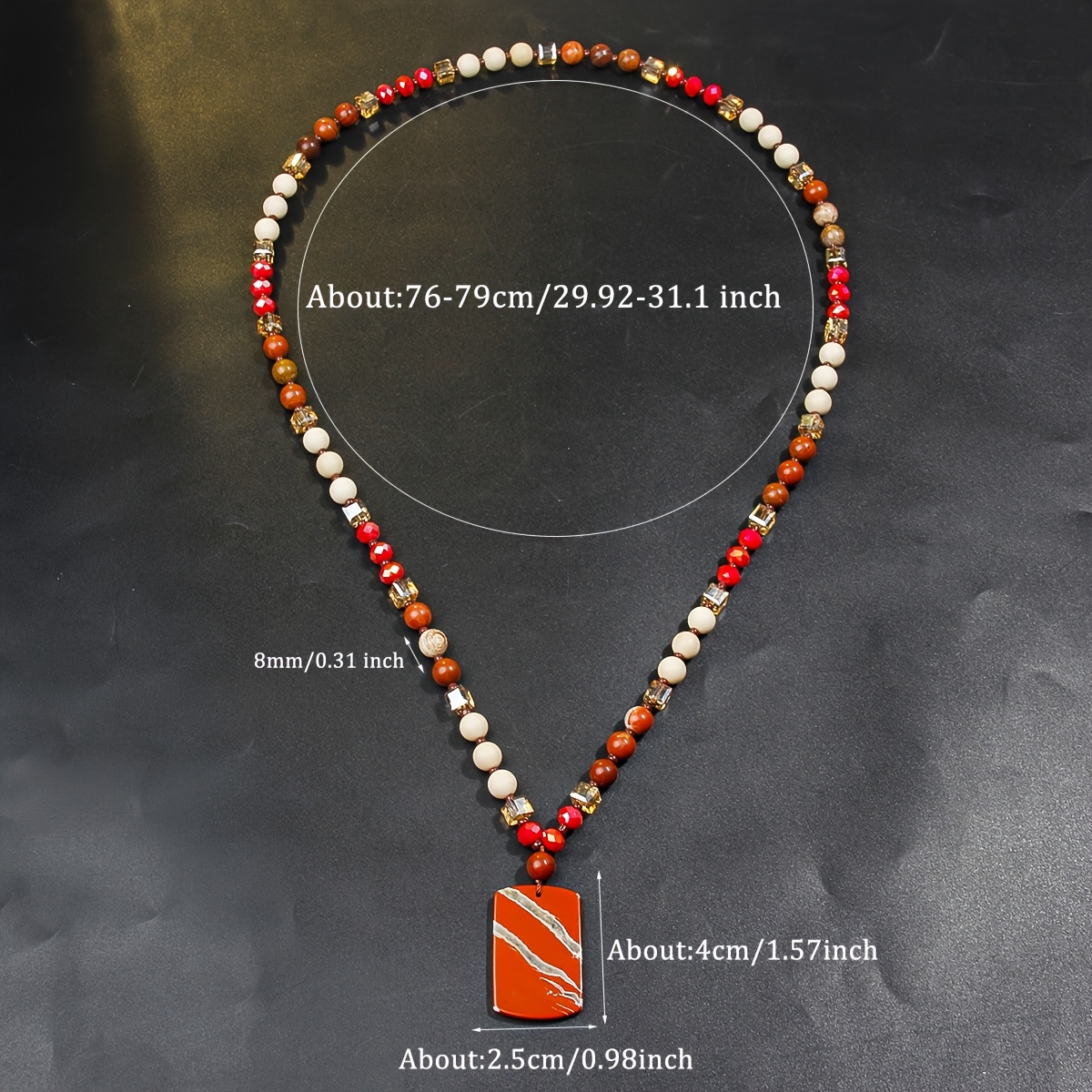 Red Natural Stone Pendant Sweater Chain Necklace