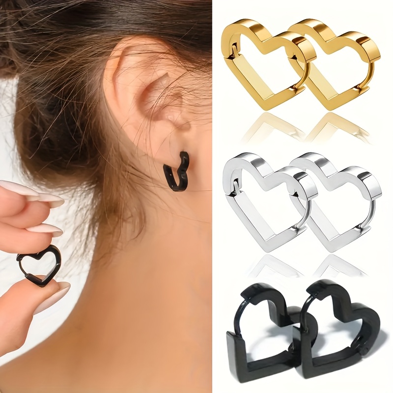 TEMU Of Women' Steel Minimalist Heart Hoop Earrings