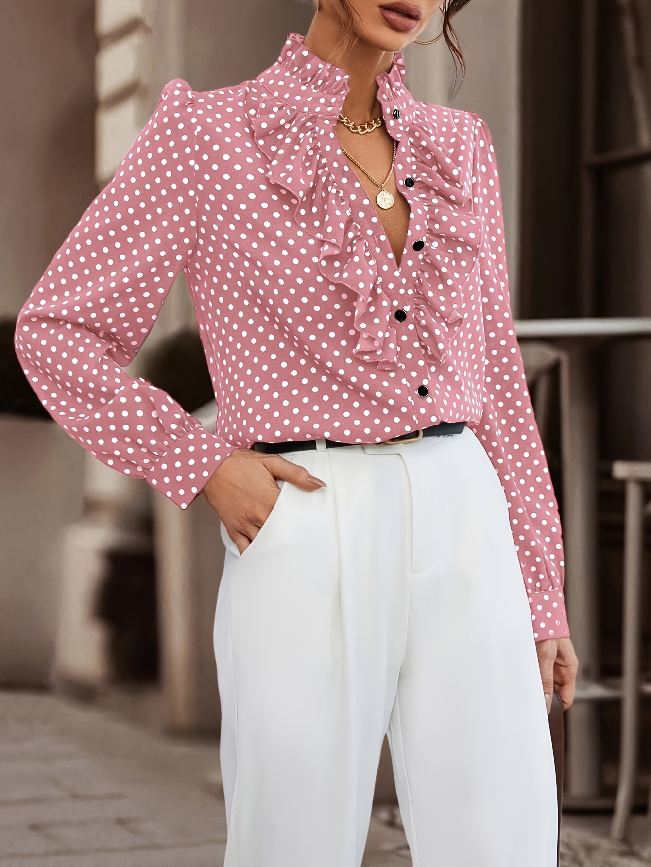 pink spotty blouse
