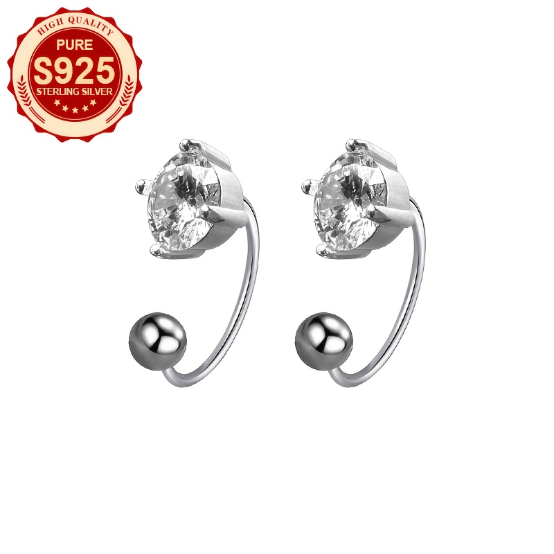 Women's S925 Silver Round Bead Earrings with Detachable Hooks