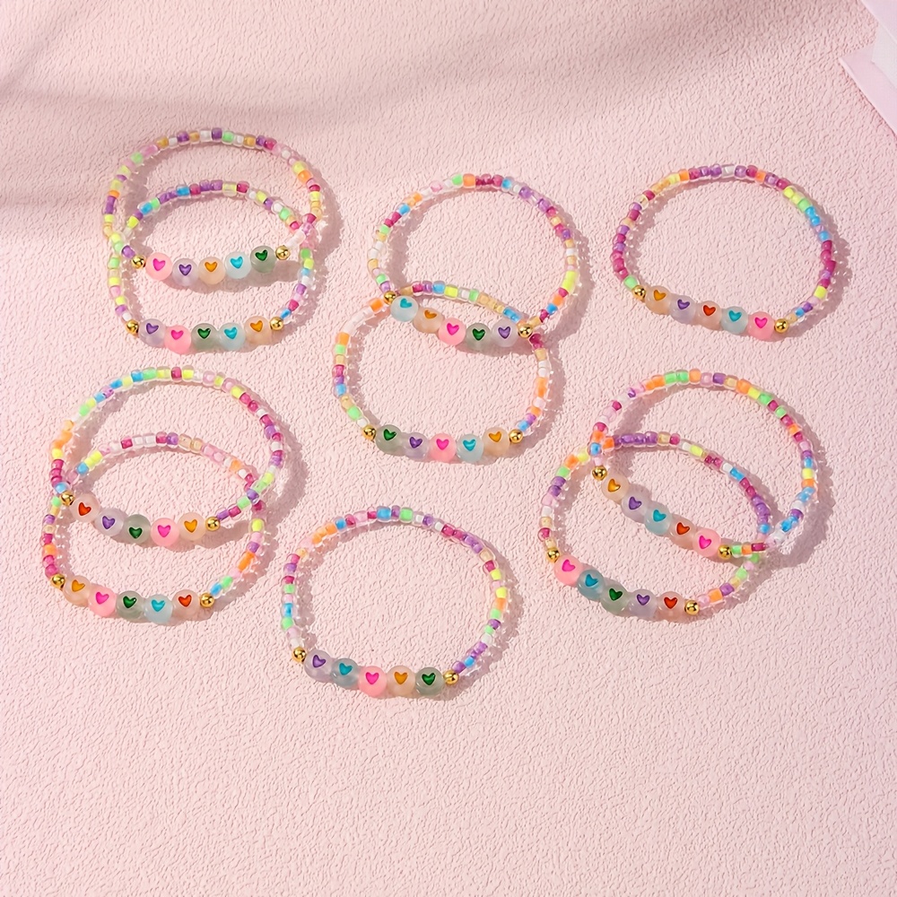 TEMU Gift For Her/him 10pcs Bulk Pastel Bead Bracelets Suitable For Beach Parties, Graduation Events, Parties - Multicolor Beads For Wedding Favors,