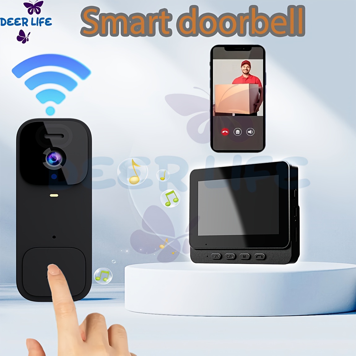 

X7 Rechargeable Wireless Video Doorbell Camera - Hd Night Vision, , 2-way Audio, Smart Wifi, Motion Detection, Real-time Alerts, Weatherproof, Supports 2.4g Wifi Only, , (battery/usb), Black