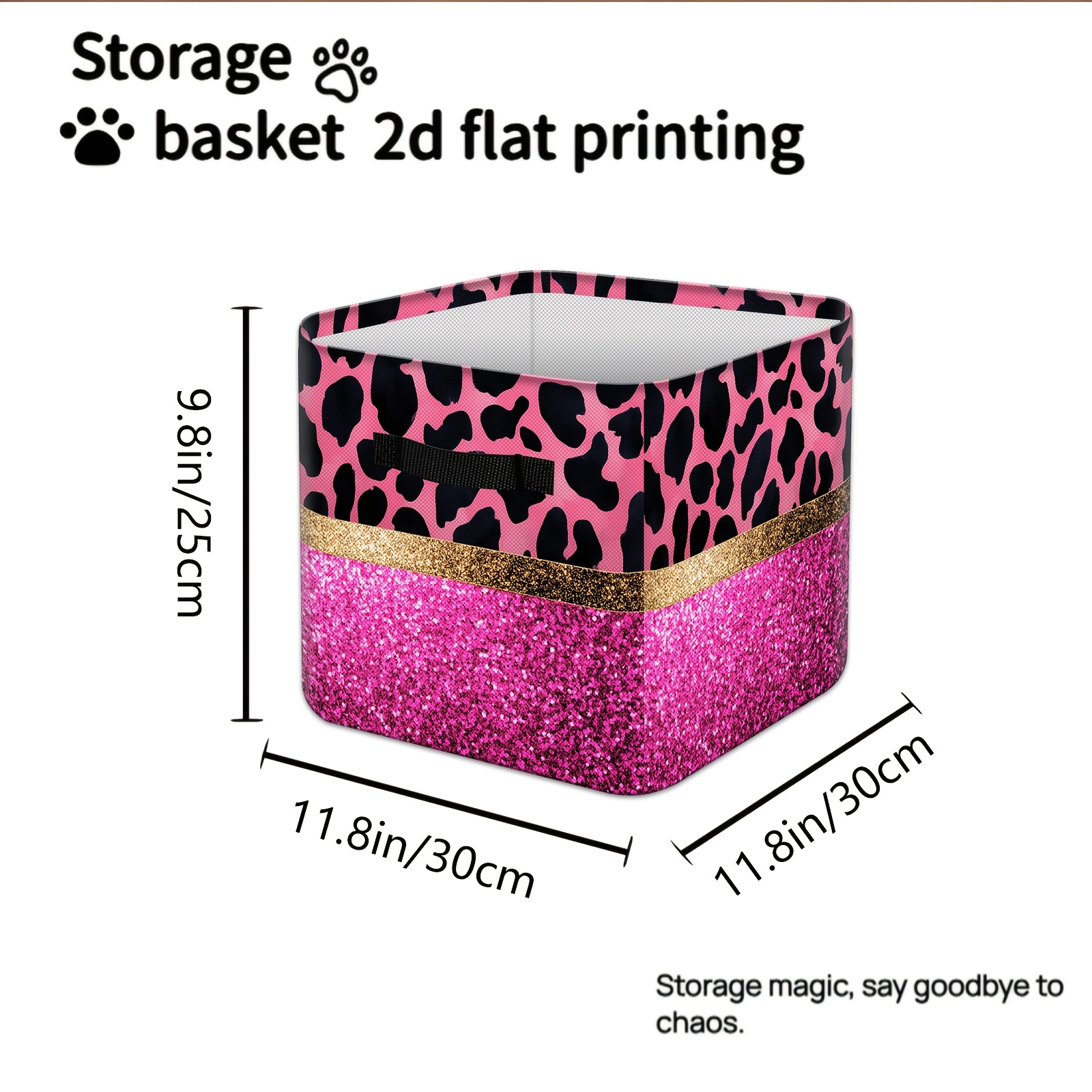 TEMU Foldable Storage Basket - Size: 30cm X 30cm X 25cm, Home Organizer, Viral Pink Leopard Print & Design Basket With Reinforced Handles. Clothes