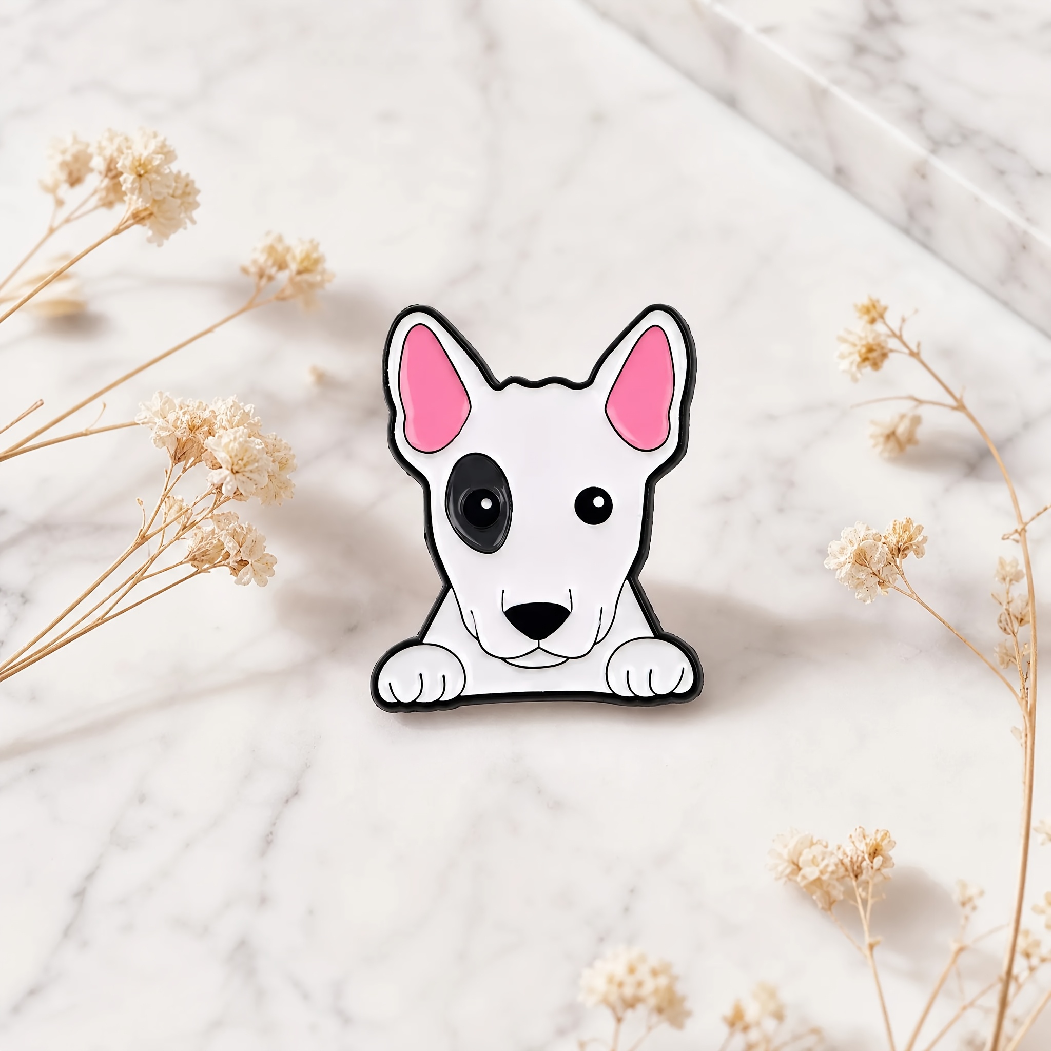 TEMU Cute Cartoon White Background Black Spotted Puppy Badge, Easy Cartoon Dog Pattern For Clothing And Bags