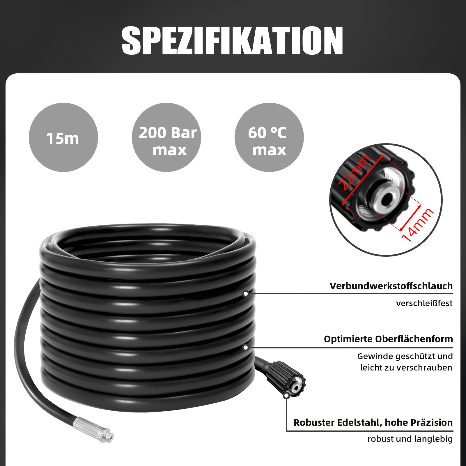 Image of Pipe Cleaning Hose 15/30m, 2 Nozzles Rigid And Rotating, 3 Adapters, -pressure Cleaner Pipe Cleaning Set For Toilets, Gutters