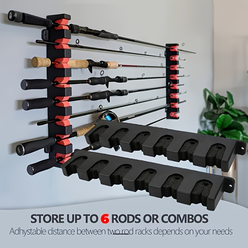 

2pcs Wall-mounted Fishing Rod Holders - Horizontal Display Racks, Holds 6 Poles, Pp Material, Black