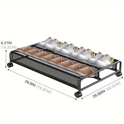 shoe organizer space saving under bed shoe rack with 360 swivel wheels durable metal organizer for easy shoe storage and organization multi purpose sliding design for bedroom dorm home shoe storage organizer