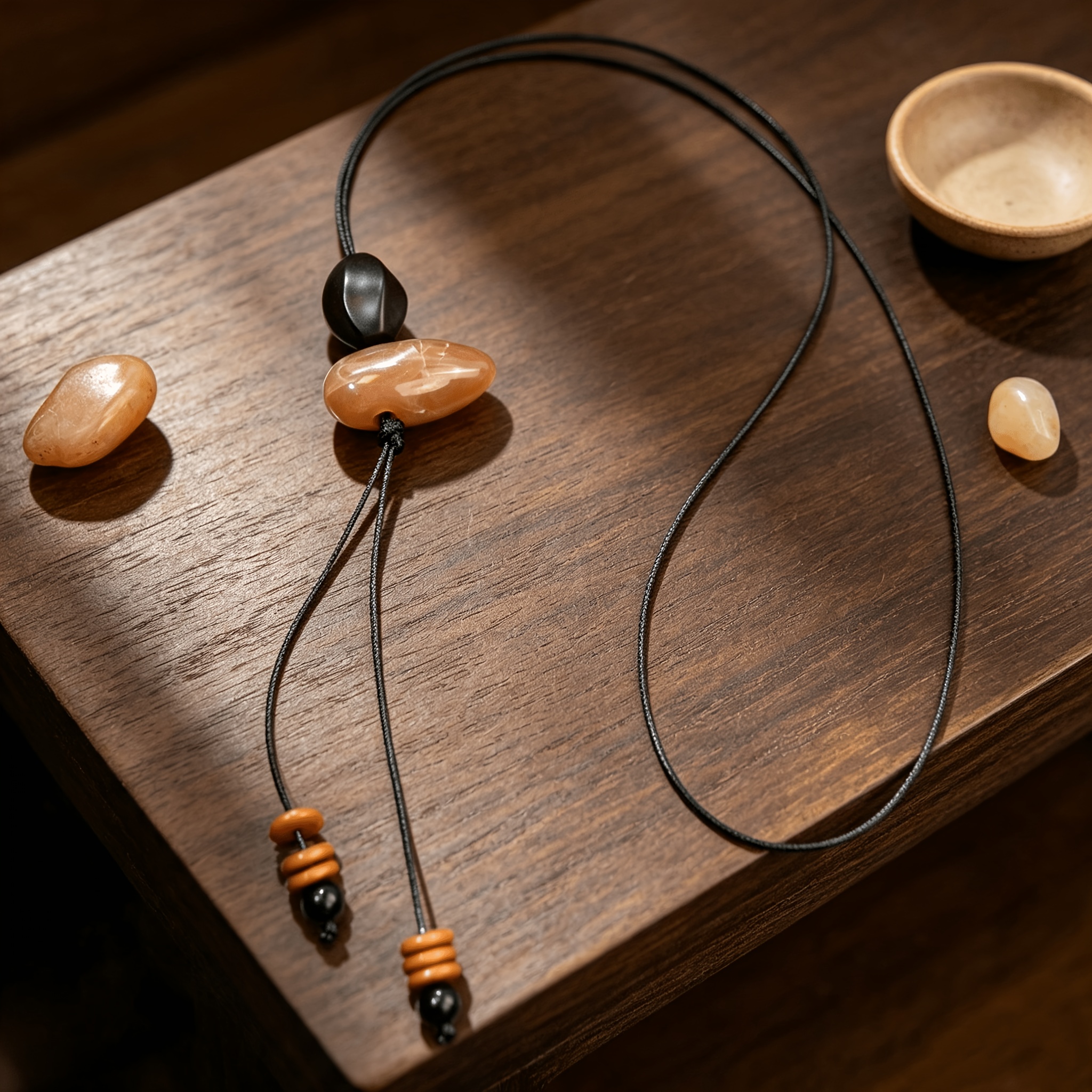 Bohemian Handmade Olive-Shaped Simulated Jade Pendant Necklace