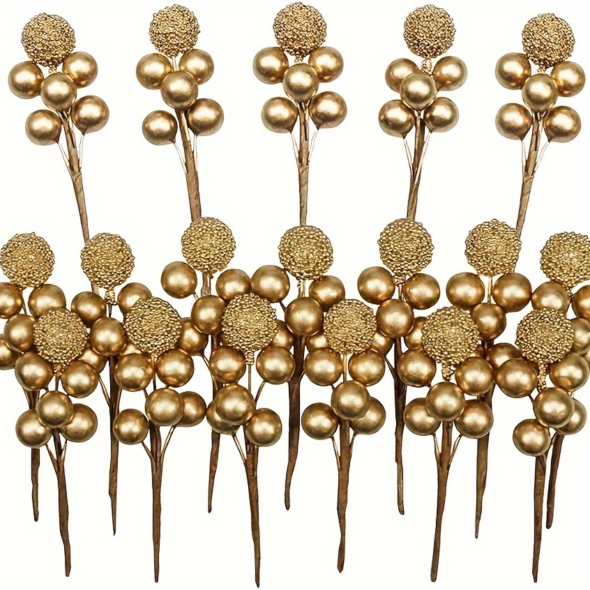 

18-pack Golden Glitter For Christmas Tree Decoration, Artificial Christmas Berry Stems – Non-electric, Battery-free Holiday Ornaments For Festive Home Decor